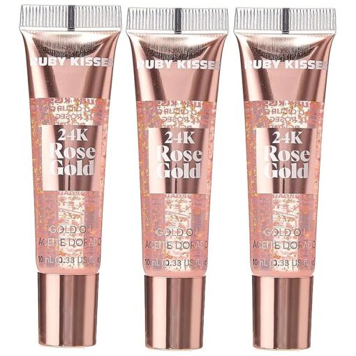 Ruby Kisses 24K Gold Oil Lip Gloss ( 3 Count, Rose Gold )