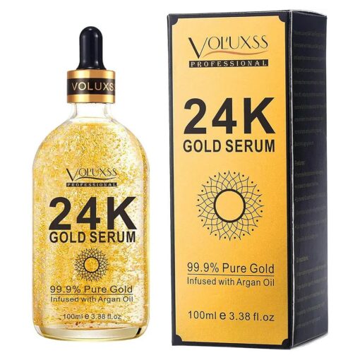 24K Gold Serum for Face, Skin Brightening Anti Aging Moisturizer with Vitamin C, Hyaluronic Acid & Argan Oil for Dark Spots & Fine Lines, Korean Skin Care Glow Collagen Booster Serum 3.38fl.oz