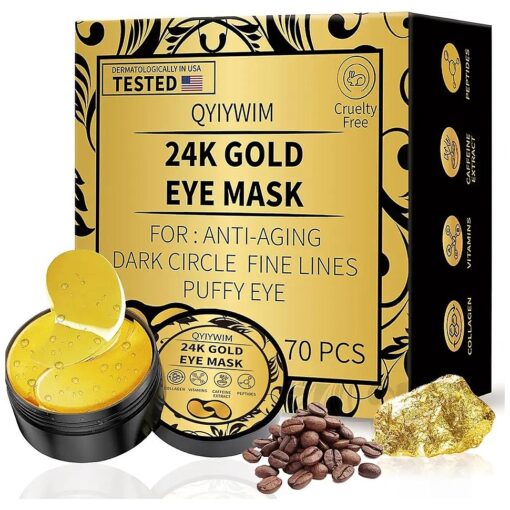 Under Eye Patches 70PCS, 24K Gold Eye Patches for Puffy Eyes Treatment, Under Eye Masks for Dark Circles and Puffiness, Non-Irritating Eye Mask Skincare, Eyes Bags Treatment, Eye Gel Pads