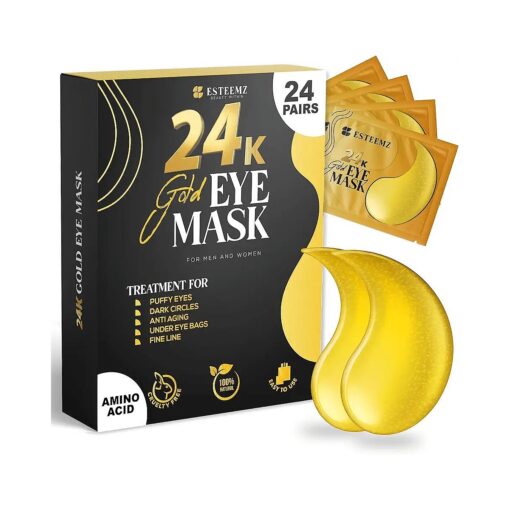 24K Gold Under Eye Patches For Puffy Eyes ( 24 Pairs Individually Wrapped ) - Collagen Enriched Under Eye Masks for Dark Circles and Puffiness, AminoAcid Under Eye Mask Patches for Wrinkles