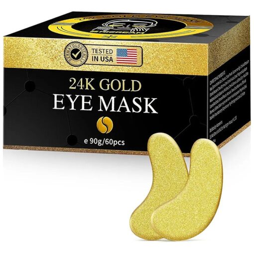 24k Gold Under Eye Patches - 60 Pcs Eye Mask Pure Gold Anti-Aging Collagen Hyaluronic Acid Under Eye Mask for Dark Circles, Puffiness & Wrinkles Refresh Your Skin ( Gold )