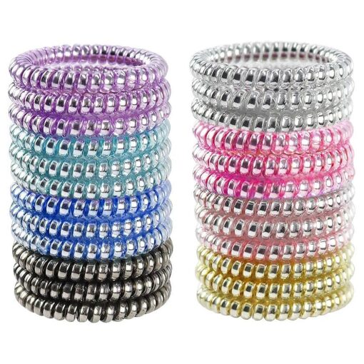 24pcs Colorful Spiral Phone Cord Hair Ties Elastics Coil Hair Ties Waterproof Hair Coils Ponytail Holder for Women Girls