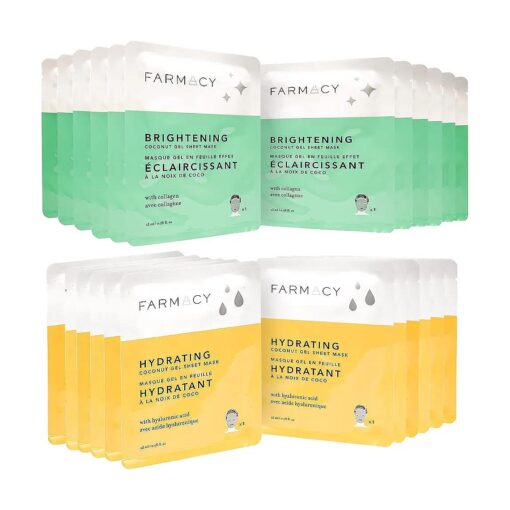 Farmacy Coconut Gel Sheet Masks - Moisturizing and Brightening Skin Care Face Masks - Variety 24 Pack