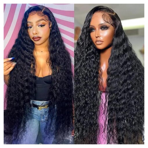 13x4 Deep Wave Lace Front Wigs Human Hair,180 % Density HD Pre Plucked Deep Curly Lace Front Wigs Human Hair with Elastic, Natural Baby Human Hair Wigs for Black Women ( 24Inch )