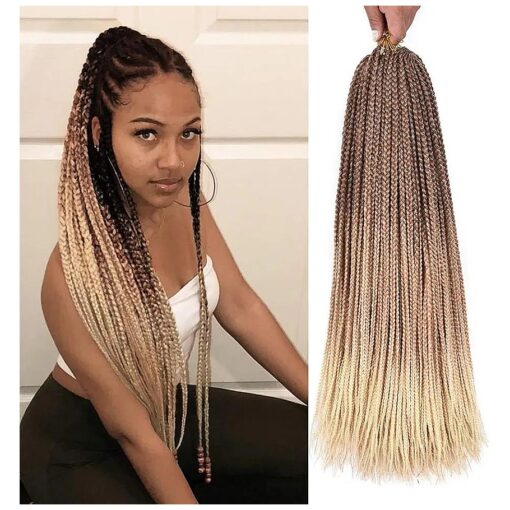 24inch Long Ombre Box Braids Crochet Hair Pre-looped Braiding Hair Extensions Heat Resistent Synthetic 3S Box Braids For Black Women ( Ombre Blonde,6packs )