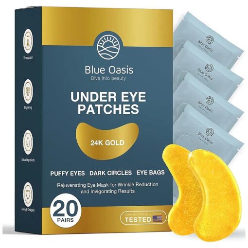 Under Eye Patches for Puffy Eyes and Dark Circles - 24k Gold Under Eye Mask Patches for Puffiness, Beauty & Personal Care Products - Under Eye Masks 20 Pairs Gold Under Eye Patches for Puffy Eyes