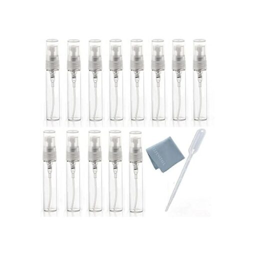 Elfenstal- 25pcs Clear 5ml 1/6oz Glass Atomizer bottle Spray Refillable Perfume Empty Bottle Glass Clean Cloth for Travel Party Must Makeup Tool