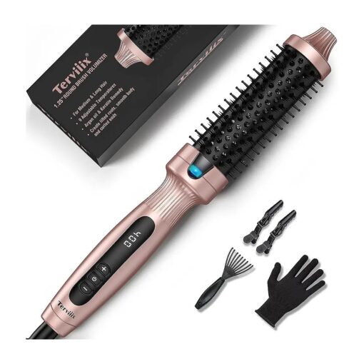 Terviiix Thermal Brush 1.25 Inch Makes Volume Curls, Ceramic Tourmaline Ionic Hot Brush Heated Round Brush Volumizer, Digital Display 9 Temperatures Curling Iron Hair Curling Brush, Dual Voltage