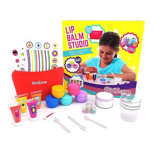 GirlZone Lip Balm Making Kit, 25-Piece Makeup and Lip Gloss Set with Glitters, Stickers & More, Fabulous Girls Toys Age 8 & Great Gift Idea for Kids