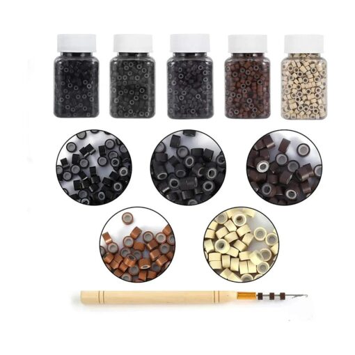 2500PCS Silicone Micro Link Rings 5mm Lined Beads for Hair Extensions Tool 5PCS/SetMix Color ( MIX COLOR )