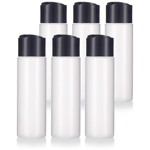 JUVITUS 8 oz / 250 ml Professional Natural Clear Refillable Plastic Squeeze ( BPA Free ) Bottle with Wide Black Disc Cap Lid ( 6 pack )