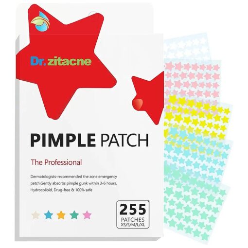 Pimple Patches for Face, 255 Pcs 5 Colors & 5 Sizes ( 8,10,12,14,16mm ) Acne Patches Hydrocolloid Precise Matches Acne of Different Sizes, Cute Star Spot Stickers With Tea Tree Salicylic Acid Centella