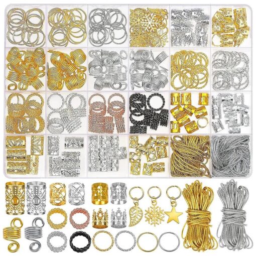 259PCS Hair Jewelry Accessories for Women Braids, Hair Loc Wire Wrapped Adornment for Dreadlock, Aluminum Beads Charms Gold Braids Ring Cuffs Clips with Pendants for Hair Decorations