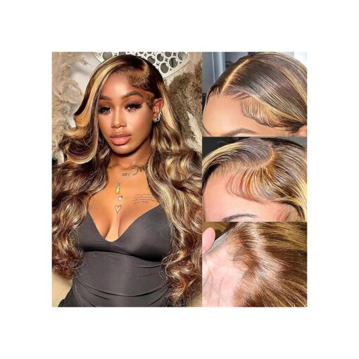 26 Inch Ombre Lace Front Wig Human Hair 4/27 13x4 Body Wave Highlight Lace Front Wig Human Hair Pre Plucked With Baby Hair Honey Blonde Wig Human Hair 180 % Density Colored Wigs Human Hair for Women