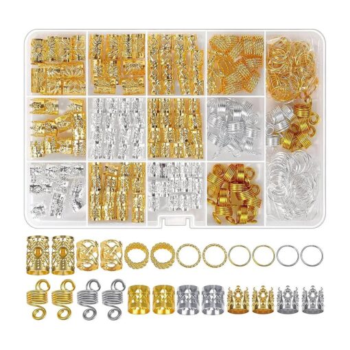 262 Pcs Dreadlock Accessories for Women, Hair Jewelry for Braids Loc Jewelry Hair Decorations, Gold and Silver Hair Accessories, Adjustable Hair Charms Hair Rings for Braids Girls Loc Braid Jewelry