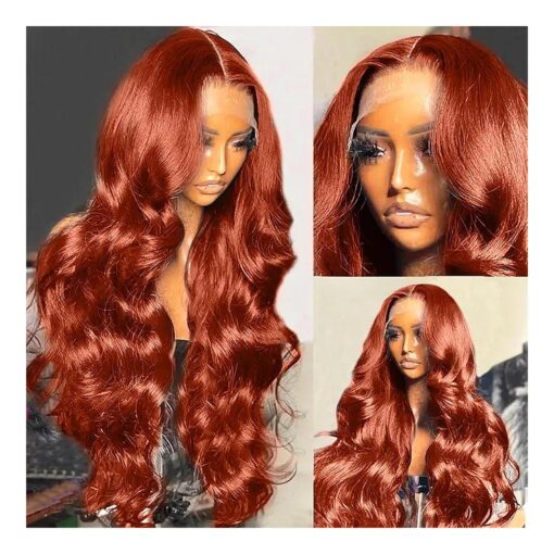 26Inch Reddish Brown Lace Front Wigs Human Hair Pre Plucked 13x6 Body Wave HD Lace Front Wigs Human Hair for Women Transparent Lace Wig Ginger Colored Brazilian Virgin Human Hair 200 Density