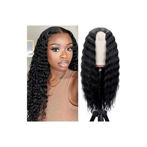 Mairead 28 Inch Curly Wig Long Wigs for Black Women Loose Deep Wave Lace Front Wig 4" Simulated Scalp Middle Part Synthetic Natural Crimps Curls Hair Replacement Wigs