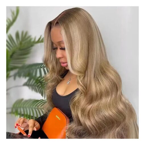 Highlight Ash Blonde Wigs Human Hair 180 % Density 13X4 HD Balayage Glueless Wigs Human Hair for Women Gray Highlight Lace Front Wig Human Hair Pre Plucked Body Wave Lace Front Wigs 28 Inch