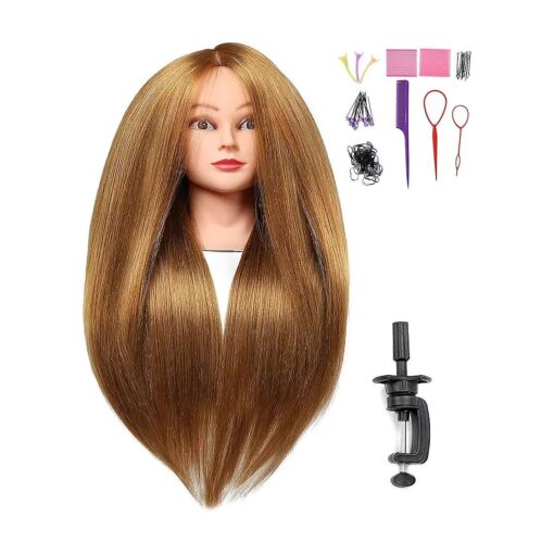 SILKY 26" -28" Long Hair Mannequin Head with 60 % Real Hair, Hairdresser Practice Training Head Cosmetology Manikin Doll Head with 9 Tools and Clamp - # 27 Golden, Makeup On