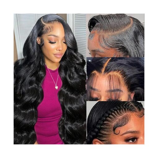 28 Inch 13x6 Body Wave Lace Front Wigs Human Hair Pre Plucked 180 Density 13x6 HD Transparent Frontal Glueless Wigs Human Hair with Baby Hair for Women Human Hair Wig Natural Black