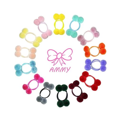 AMMY Baby Hair Ties for Girls, 28 Pcs Soft Hair Bands Small Ball Ponytail Holders Pom Pom Hair Accessories for Baby Infants Toddlers Little Girls