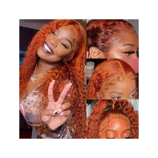 28inch Ginger Orange 13x4 Deep Wave Lace Front Wigs Human Hair HD Transparent Lace Frontal Human Hair Wigs for Women180 % Density