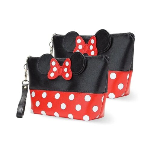 BELMAKS 2PCS Black Murine Makeup Bag Cosmetic Bags Disney Toiletry Bag White Polka Dots Cosmetic Bag Red Cartoon Makeup Bag for Teen 5.1" x 5.9" Murine Zipper Bag Cute Makeup Bag for Teen Girls