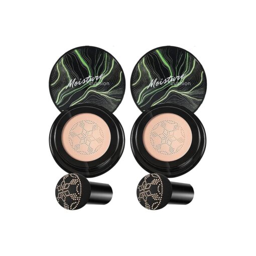 2PCS Mushroom Head Air Cushion CC Cream BB Cream Foundation, Moisturizing Concealer Makeup Base Foundation, Long Lasting Full Coverage Foundation with Mushroom Makeup Sponge ( Natural )