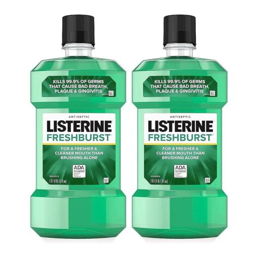 Listerine Freshburst Antiseptic Mouthwash for Bad Breath, Kills 99 % of Germs That Cause Bad Breath & Fight Plaque & Gingivitis, ADA Accepted Mouthwash, Spearmint, 1 L, Pack of 2