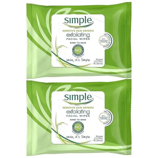 Simple Exfoliating Wipes, 25 Count ( Pack of 2 )