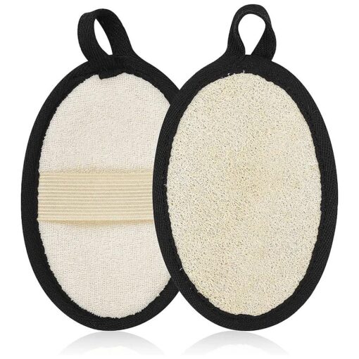 2Pcs Loofah Exfoliating Body Scrubber, Biodegradable Shower luffa Pad, Natural Loofah Sponge, Loofah for Men and Women ( Black )