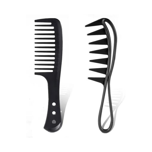 2Pcs Wide Tooth Comb, Large Tooth Combs Wide Tooth Curl Comb Shark Teeth Hair Hairstyle Tool for Curly Wet Wavy Thick Hair Wigs Barber Salon, Women Men ( Black )