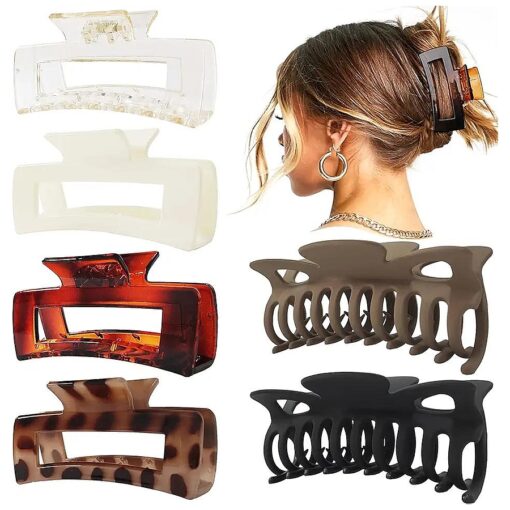 Hair Claw Clip 6 Pack, 2Pcs Extra Large Hair Clips for Thick Hair & 4Pcs Strong Hold Big Square Claw Clips for Women and Girls ( Coffee )