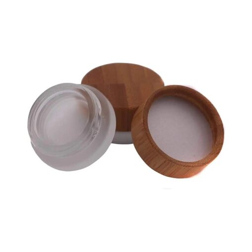 2Pcs 5ml/5g/0.17oz Mini Empty Refillable Frosted Clear Glass Cosmetic Storage Container Bottle Vial Jars with Bamboo Lid For Face Cream Eye Cream Lip Balm Ointments Salves Nail Powder