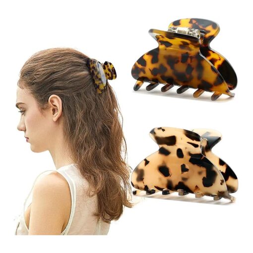 2Pcs Small Medium Hair Claw Clips for Women Tortoise Shell Claw Hair Clips for Thin Fine Medium Thick Hair