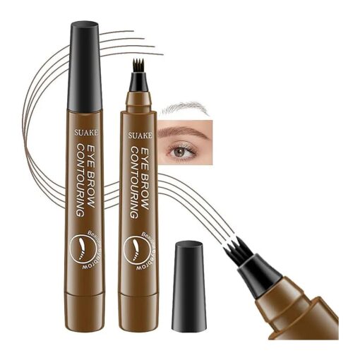 Kaely 2Pcs Magical Precise Waterproof Brow Pen, Suake Eyebrow Contouring Pen,4 Tip Eye Brow Pencils for Women Makeup, lapiz de cejas 3d Microblading Eyebrow Pen Pencil,24h Smudge Proof,01 Light Brown