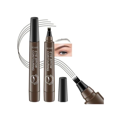 Kaely 2Pcs Magical Precise Waterproof Brow Pen, Suake Eyebrow Contouring Pen,4 Tip Eye Brow Pencils for Women Makeup, lapiz de cejas 3d Microblading Eyebrow Pen Pencil,24h Smudge Proof,02 Dark Brown