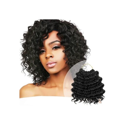 8 Inch 8 Bundle AU-THEN-TIC 2X Deep Twist Crochet Hair Deep Wave Crochet Braids Braiding Synthetic Kinky Curly Short Hair ( 8 Inch ( Pack of 4 ), 1-Jet Black )