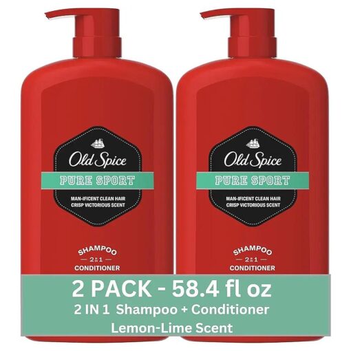 Old Spice Pure Sport 2in1 Shampoo and Conditioner for Men, Twin Pack, Lemon, 58.4 Fl Oz