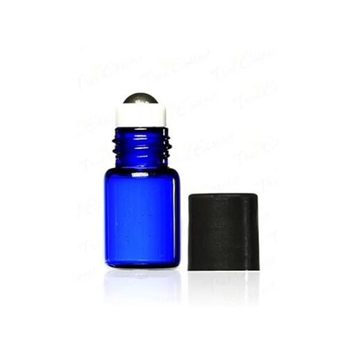 True Essence 2 ml, ( 5/8 Dram ) Cobalt Blue Glass Micro Mini Roll-on Glass Bottles with Metal Roller Balls - Refillable Aromatherapy Essential Oil Roll On ( 12 )