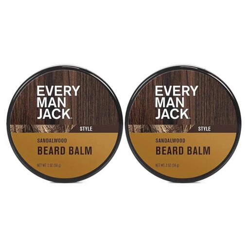 Every Man Jack Beard Balm - Moisturize, Strengthen And Style Your Beard w/Medium Hold - Light Sandalwood Scent - Made w/Naturally Derived Ingredients like Candelilla Wax and Shea Butter- 2oz