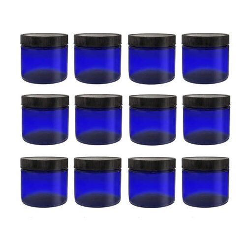 ljdeals 2oz Blue PET Plastic Jars with Lids, Refillable Empty Round Containers, Pack of 12, BPA Free, Made in USA Perfect for Kitchen, Cosmetic, Lotion, Personal Care Products and more