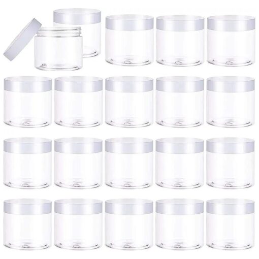 20 PCS 2oz Plastic Empty Jars with Lids ( White ), Wide-Mouth Refillable Storage Containers for Cosmetics, Empty Storage Container for Candy, Beads, Slime Making, Crafts, Creams, Gifts