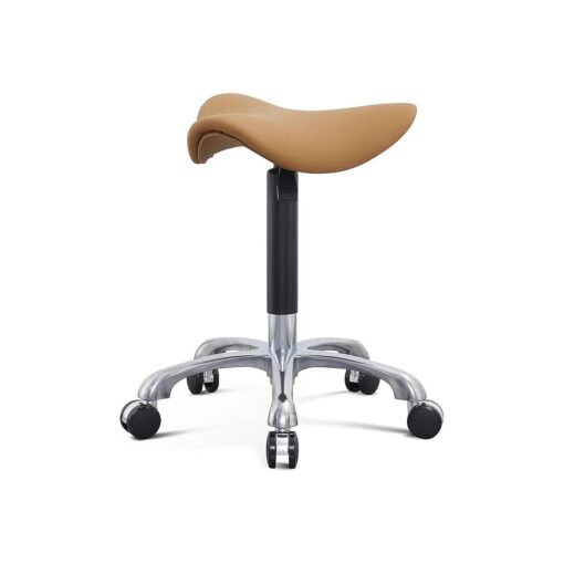 3 Angles Saddle Stool Chair Ergonomic Rolling Seat for Salon, Tattoo Shop, Spa, Facial lash Home, Esthetician Height Adjustable Chair for Healthy Posture and Sustainable, Camel