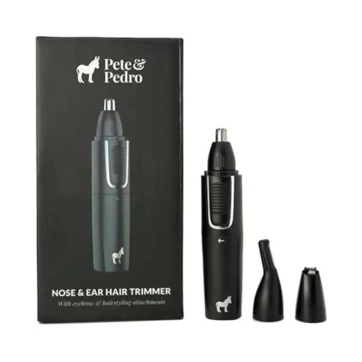 Pete & Pedro Nose & Ear Hair Trimmer - Clipper Has 3 Attachments for Nose/Ear, Eyebrows Trimming, & Facial Hair Detailing | for Men & Women, Stainless Steel, Wet/Dry, USB | As Seen on Shark Tank