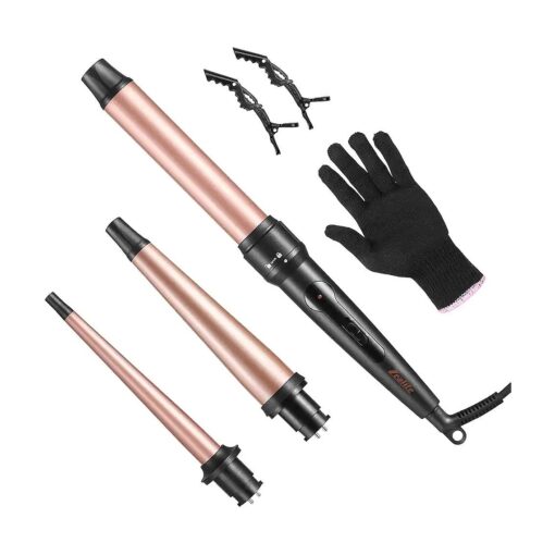 Curling Wand Set, Zealite 3 in 1 Curling Iron Set with 3 Interchangeble Barrel 0.35" -1.25", Hair Crimper with Glove & 2 Hair Clips