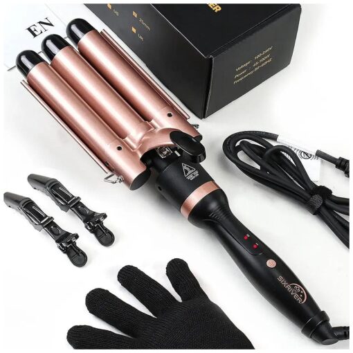 3 Barrel Curling Iron Wand, Fast Heating Hair Crimper Hair Waver, Triple Barrel Hair Iron with 2-LED Temp Control Auto Shut-Off, Wave Iron for Beachy Waves Mermaid Waver, Mother 's Day Gift