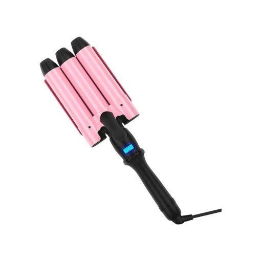 32mm ( 1.25" ) Triple Ceramic Curling Iron, Aima Beauty Mermaid Big Wave 3 Barrel Wand with Adjustable Temperature, Portable Hair Waver Heats Up Quickly ( Pink )