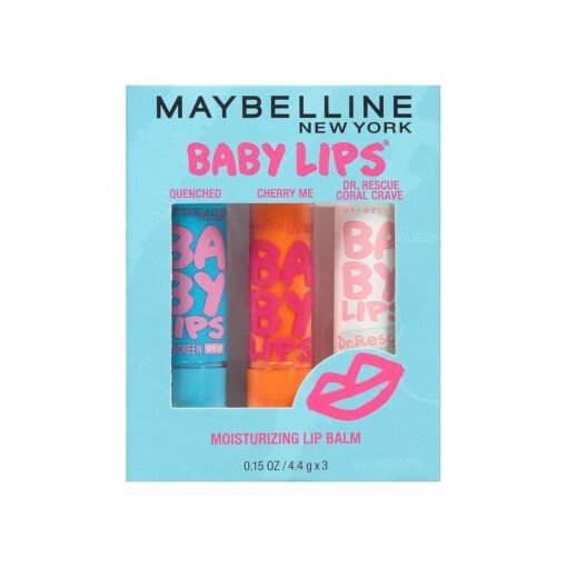 Maybelline New York Baby Lips Moisturizing Lip Balm 3-pack, Lip Care Essentials, 3 Shades