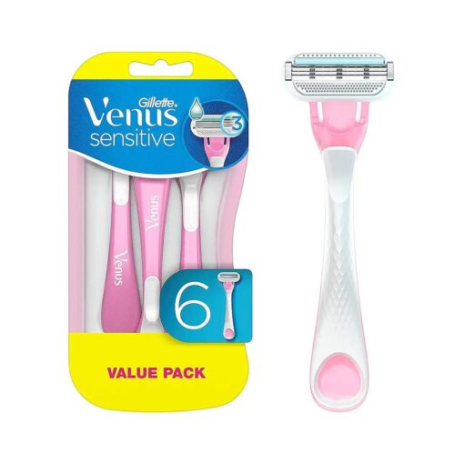 Gillette Venus Sensitive Disposable Razors for Women with Sensitive Skin, Delivers Close Shave with Comfort, 6 Count ( Pack of 1 )